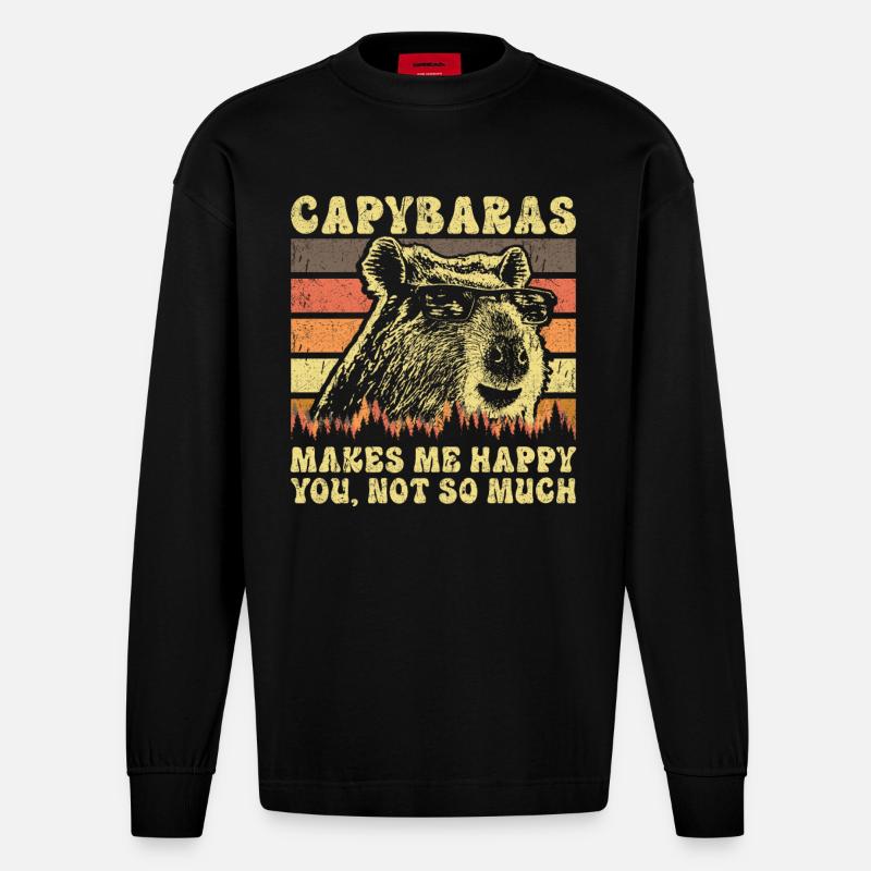 Capybara Retro Spruch - Heavyweight Oversized Organic Langarmshirt Made in EU - SOLID BLACK