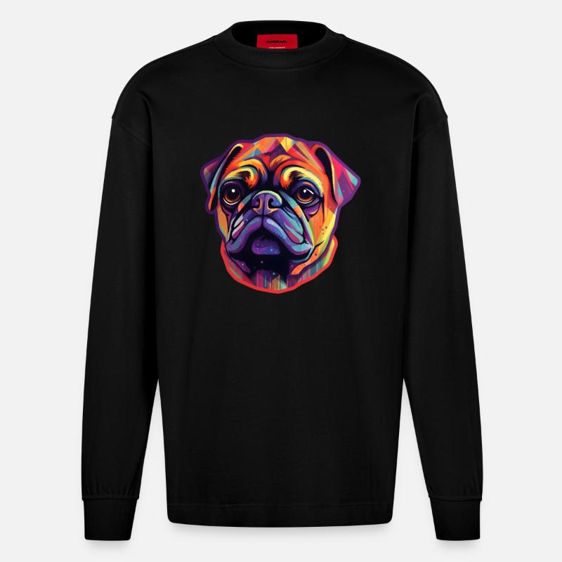 Mops Regenbogenfarben - Heavyweight Oversized Organic Langarmshirt Made in EU - SOLID BLACK