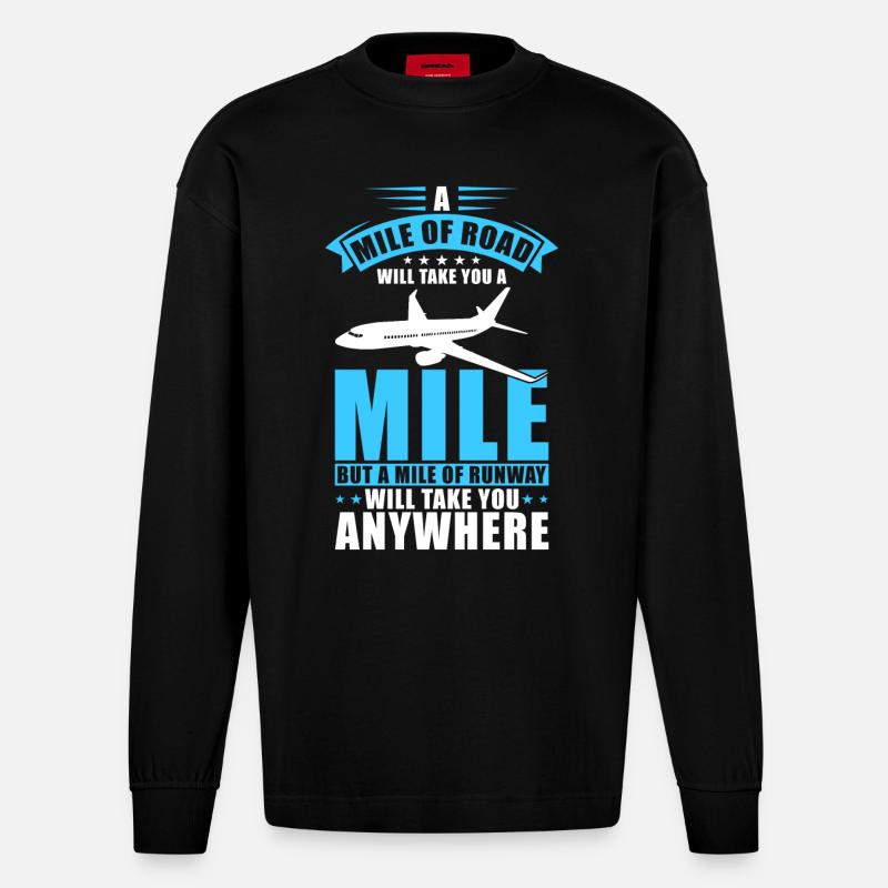 Pilot Flugzeug Geschenk - Heavyweight Oversized Organic Langarmshirt Made in EU - SOLID BLACK