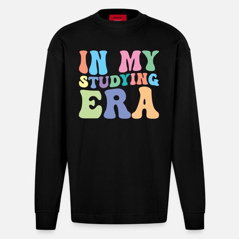 Studieren Retro Groovy Student - Heavyweight Oversized Organic Langarmshirt Made in EU - SOLID BLACK