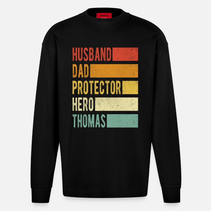 Thomas Name Papa Geschenk - Heavyweight Oversized Organic Langarmshirt Made in EU - SOLID BLACK