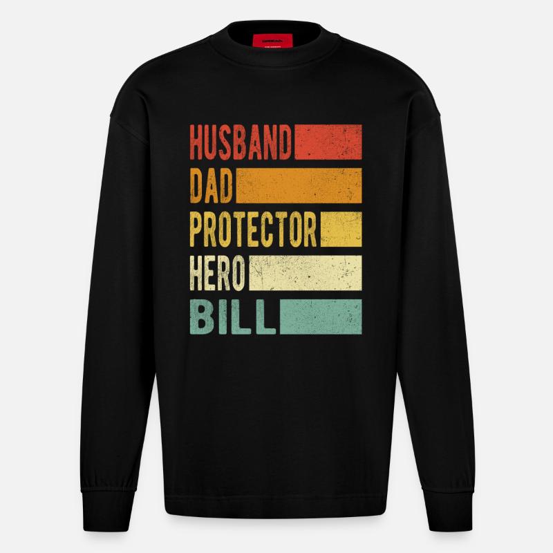 Bill Name Papa Geschenk - Heavyweight Oversized Organic Langarmshirt Made in EU - SOLID BLACK