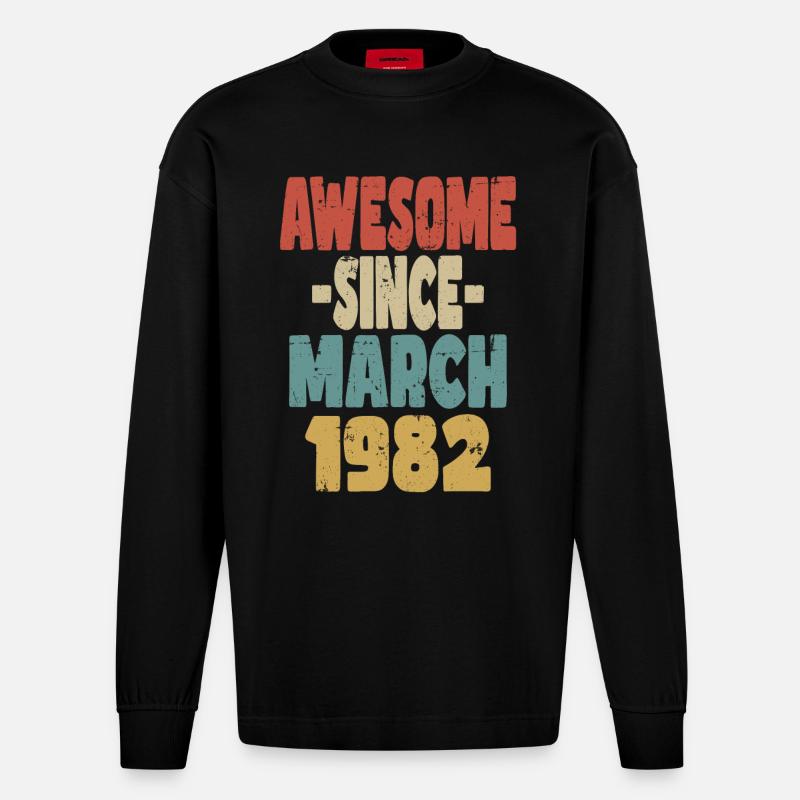 Génial mars 1982 - Manches longues bio épais oversize fabriqué en UE - SOLID BLACK