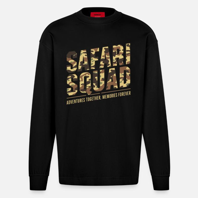 Safari Squad - Aventure ensemble, Souvenirs - Manches longues bio épais oversize fabriqué en UE - SOLID BLACK