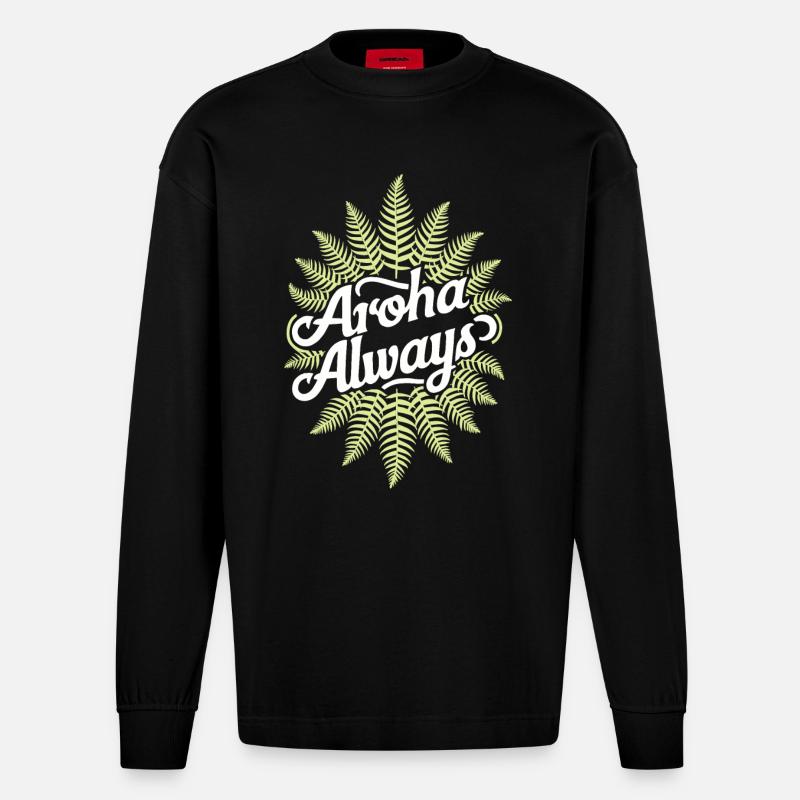 Aroha Always New Zeland Keepsakes - Manches longues bio épais oversize fabriqué en UE - SOLID BLACK