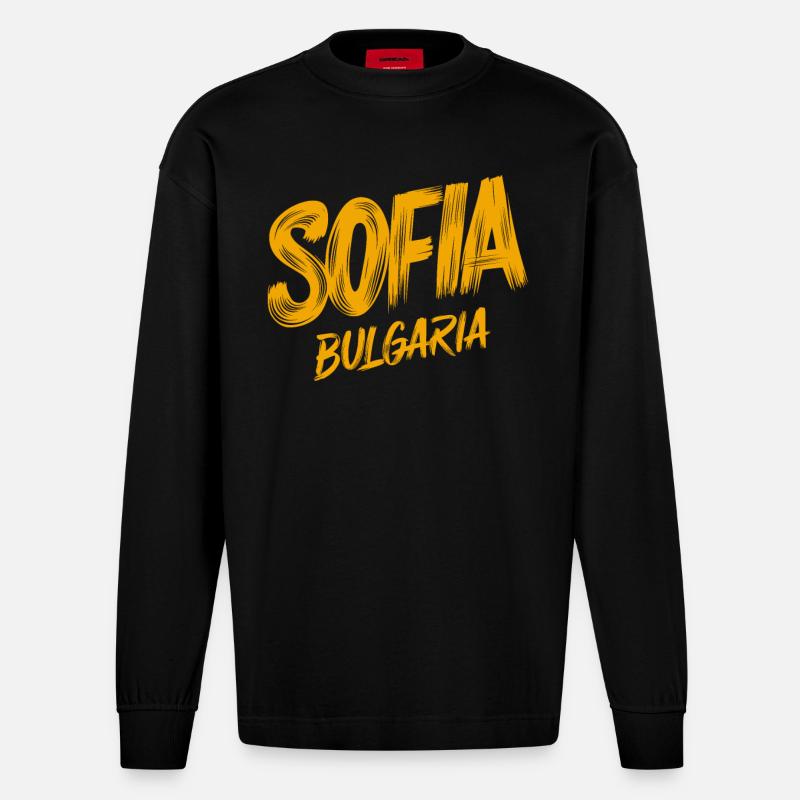 Sofia Bulgarien Souvenir - Heavyweight Oversized Organic Langarmshirt Made in EU - SOLID BLACK