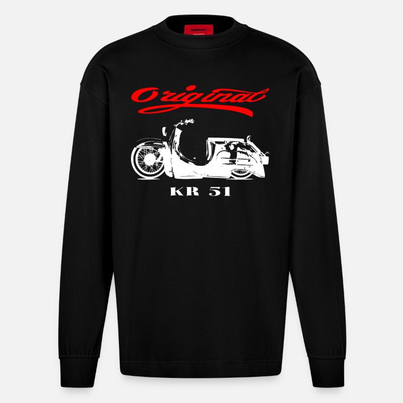 Simson Schwalbe GDR Moped - Heavyweight Oversized Organic Longsleeve Shirt Made in EU - SOLID BLACK