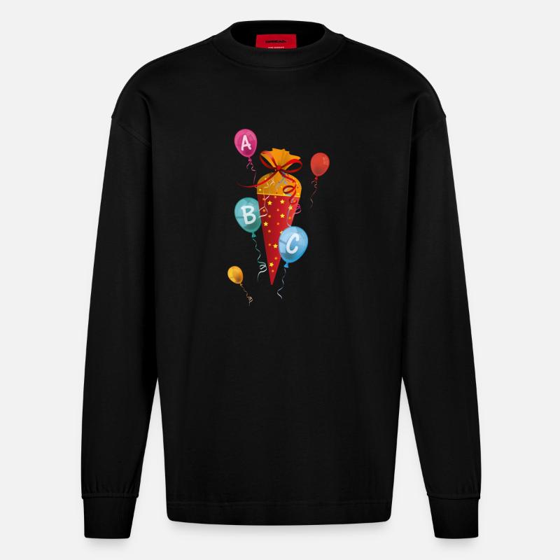 Schultüte mit Luftballons ABC - Heavyweight Oversized Organic Langarmshirt Made in EU - SOLID BLACK