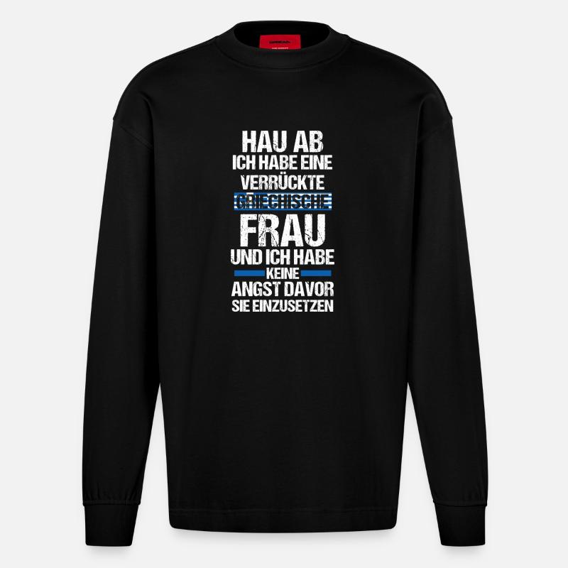 Grecs Grèce - Manches longues bio épais oversize fabriqué en UE - SOLID BLACK