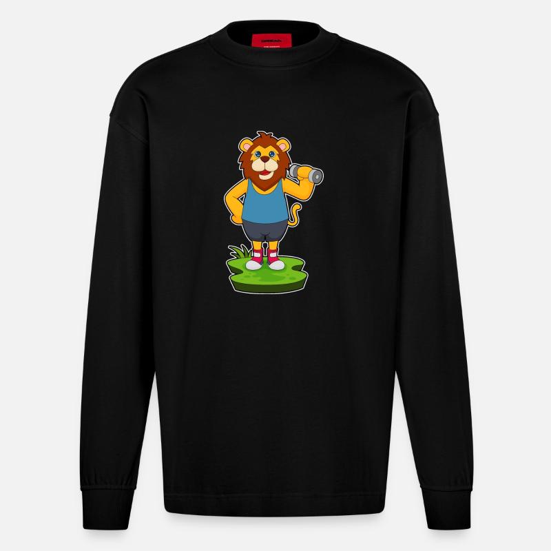 Lion Bodybuilder Haltère - Manches longues bio épais oversize fabriqué en UE - SOLID BLACK