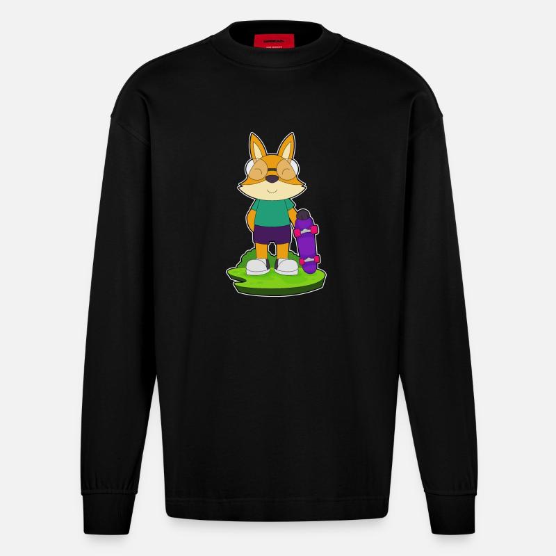 Fox Skater Skateboard - Manches longues bio épais oversize fabriqué en UE - SOLID BLACK