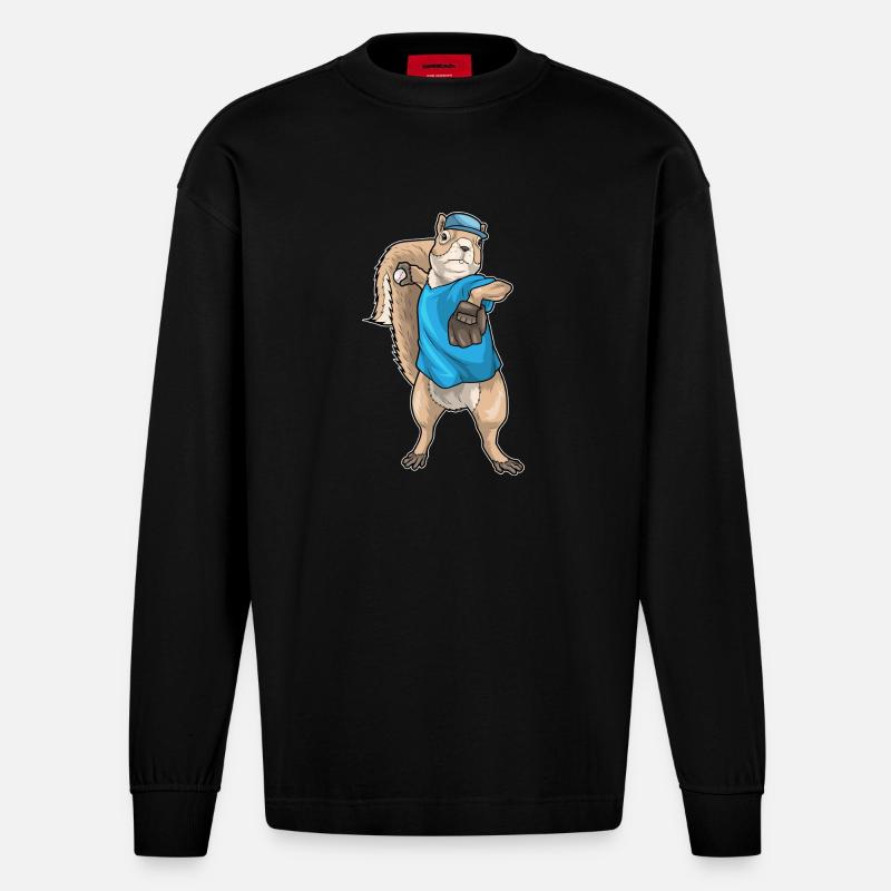 Eichhörnchen Baseball Baseballhandschuh - Heavyweight Oversized Organic Langarmshirt Made in EU - SOLID BLACK