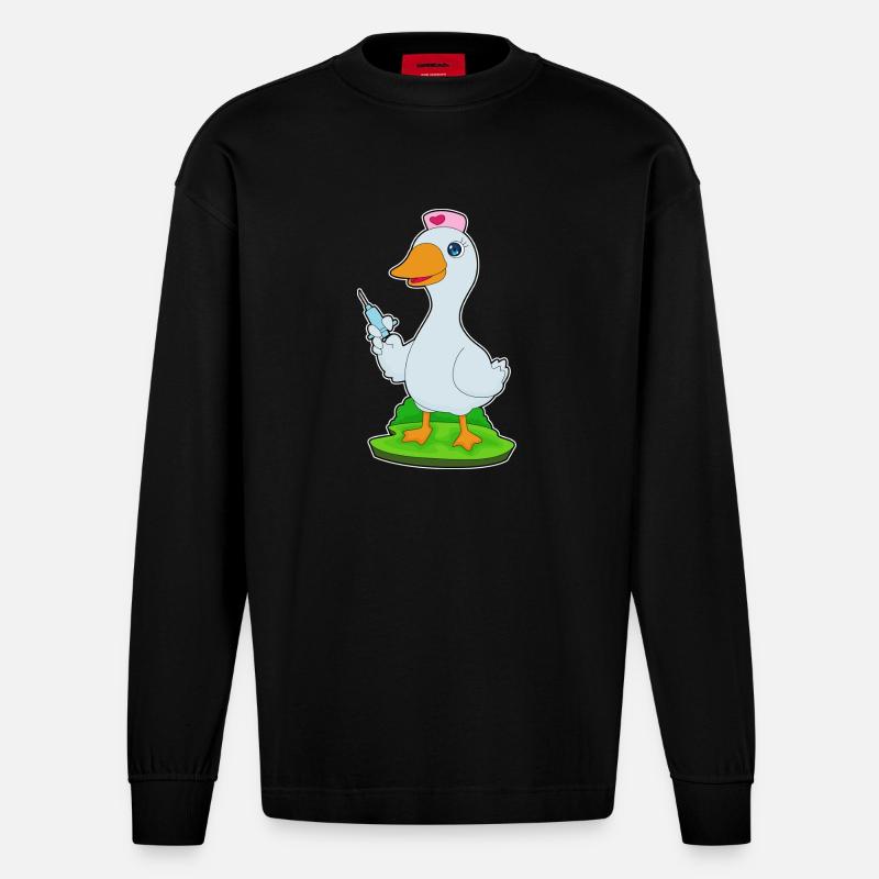 Seringue d’infirmière de canard - Manches longues bio épais oversize fabriqué en UE - SOLID BLACK