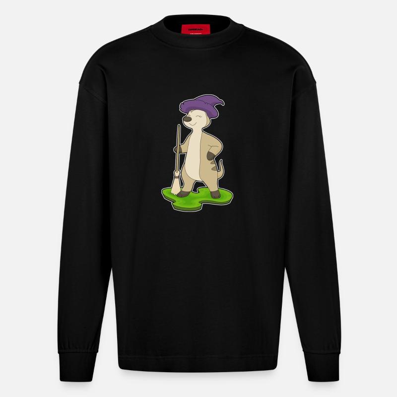 Erdmännchen Halloween Hexe - Heavyweight Oversized Organic Langarmshirt Made in EU - SOLID BLACK