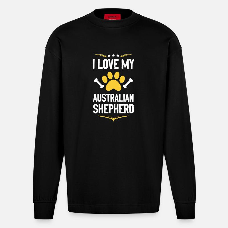 Ich liebe Aussie Shepherd - Heavyweight Oversized Organic Langarmshirt Made in EU - SOLID BLACK
