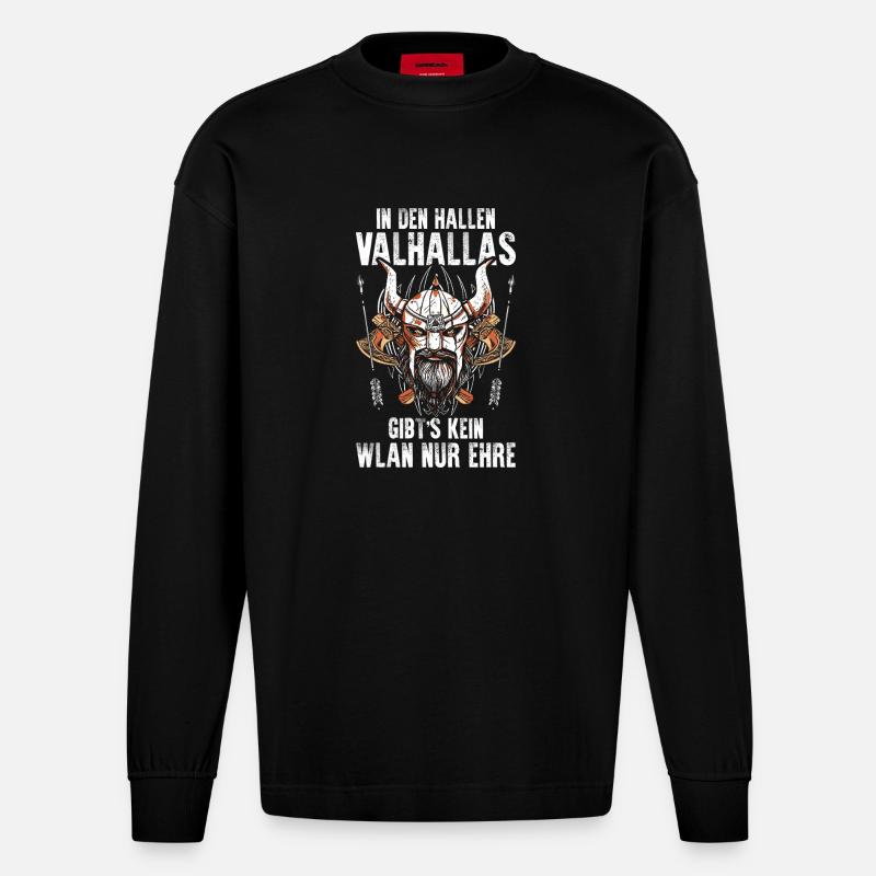 Mittelalter Schildwall Mittelaltermarkt Wikinger - Heavyweight Oversized Organic Langarmshirt Made in EU - SOLID BLACK