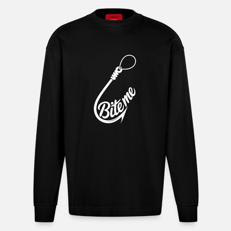 Bite Me Hook Graphic Tee - Heavyweight Oversized Organic Longsleeve Shirt Made in EU - SOLID BLACK