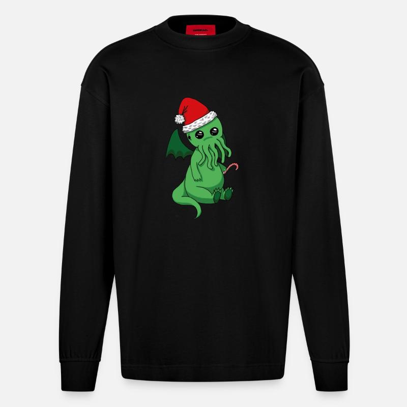 Weihnachts Cthulhu - Heavyweight Oversized Organic Langarmshirt Made in EU - SOLID BLACK