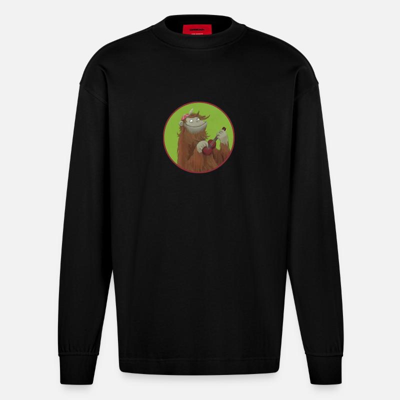 Affe mit Ukulele - Heavyweight Oversized Organic Langarmshirt Made in EU - SOLID BLACK