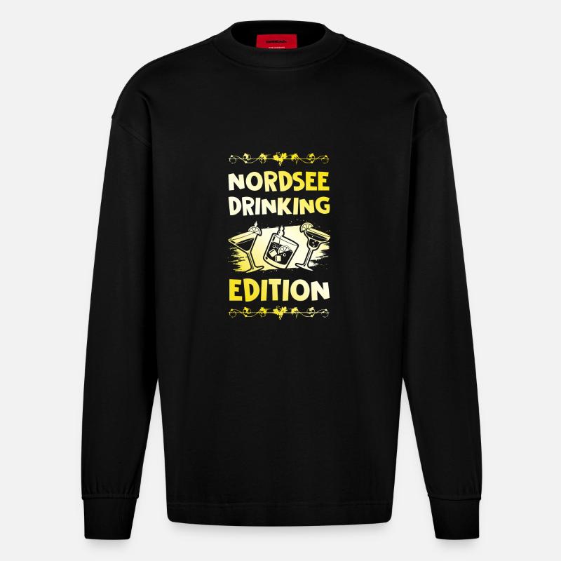 Nordsee Drinking Spruch - Heavyweight Oversized Organic Langarmshirt Made in EU - SOLID BLACK