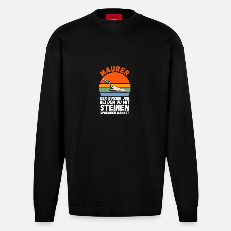 Master Bricklayer Journeyman Bricklayer - Heavyweight Oversized Organic Longsleeve Shirt Made in EU - SOLID BLACK