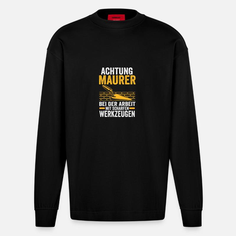 Master Bricklayer Journeyman Bricklayer - Heavyweight Oversized Organic Longsleeve Shirt Made in EU - SOLID BLACK