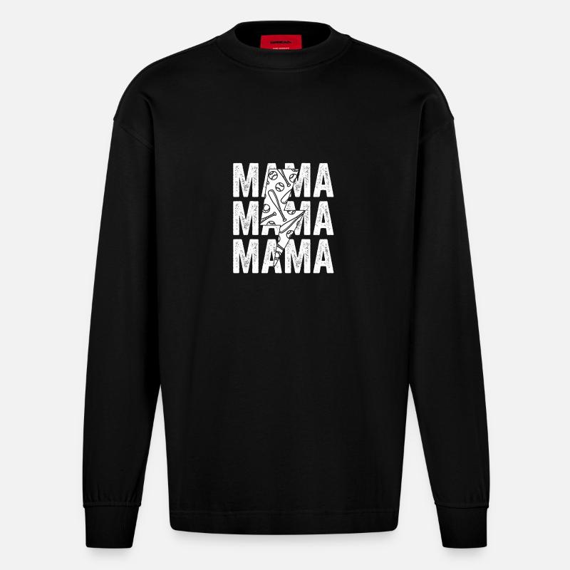 Baseballspieler Mama Mutter Baseball - Heavyweight Oversized Organic Langarmshirt Made in EU - SOLID BLACK