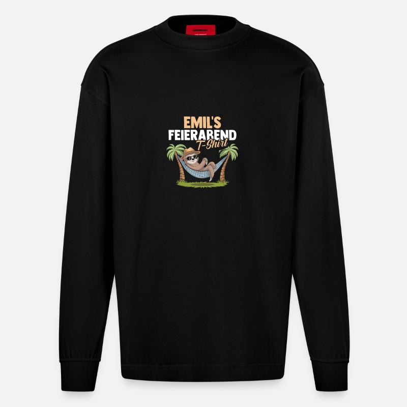 Faultier Emil - Heavyweight Oversized Organic Langarmshirt Made in EU - SOLID BLACK