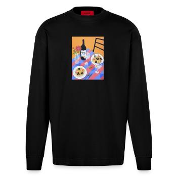 Seafood and Cheek Kisses - Heavyweight Oversized Organic Longsleeve Shirt Made in EU - SOLID BLACK - Front
