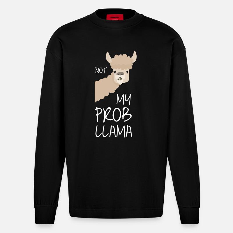Lama! Llama! ProbLlama - Manches longues bio épais oversize fabriqué en UE - SOLID BLACK
