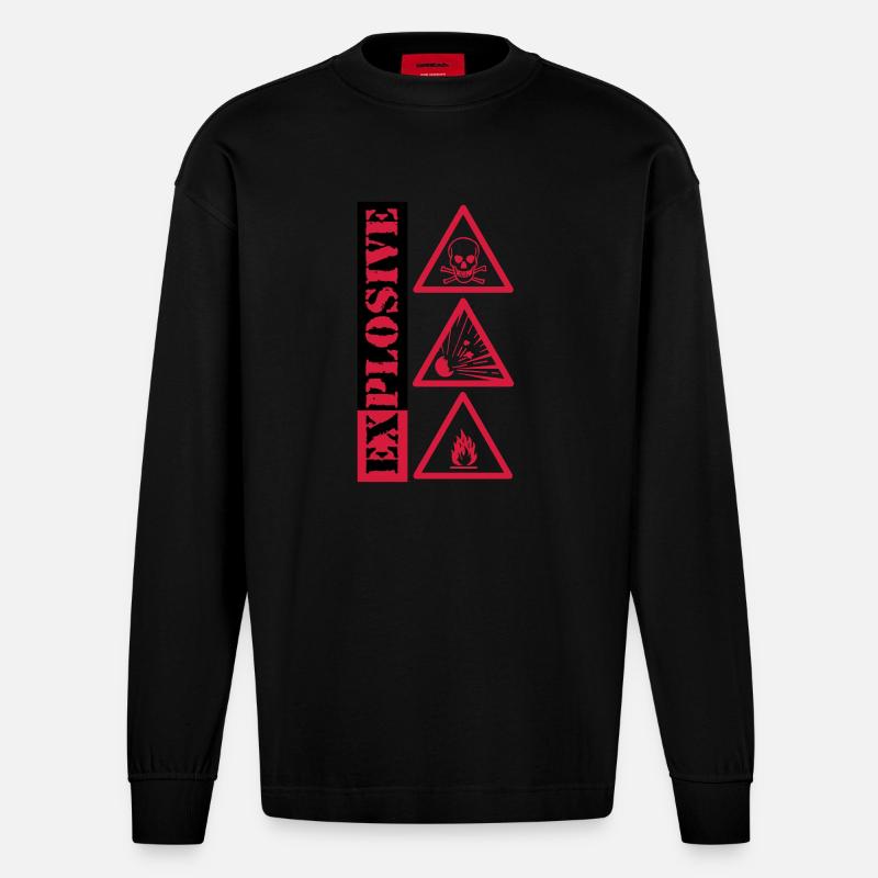 explosive, explosiv - Heavyweight Oversized Organic Langarmshirt Made in EU - SOLID BLACK