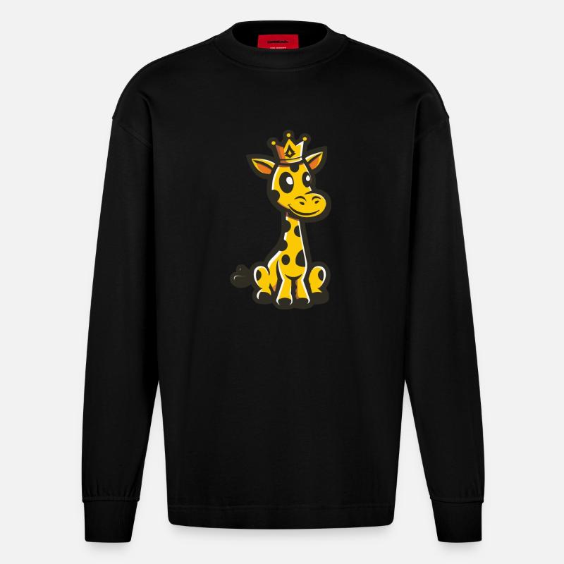 Giraffe Comic Krone - Heavyweight Oversized Organic Langarmshirt Made in EU - SOLID BLACK