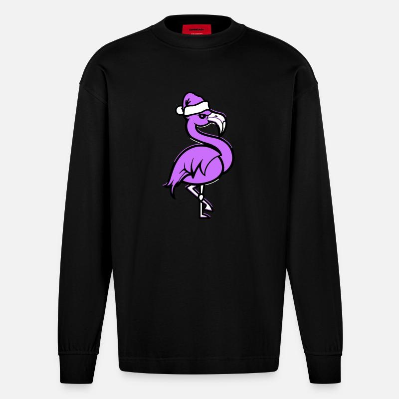 Flamingo Comique Noël - Manches longues bio épais oversize fabriqué en UE - SOLID BLACK