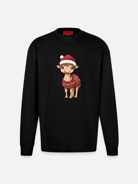 Kamel Weihnachten Comic - Heavyweight Oversized Organic Langarmshirt Made in EU - SOLID BLACK