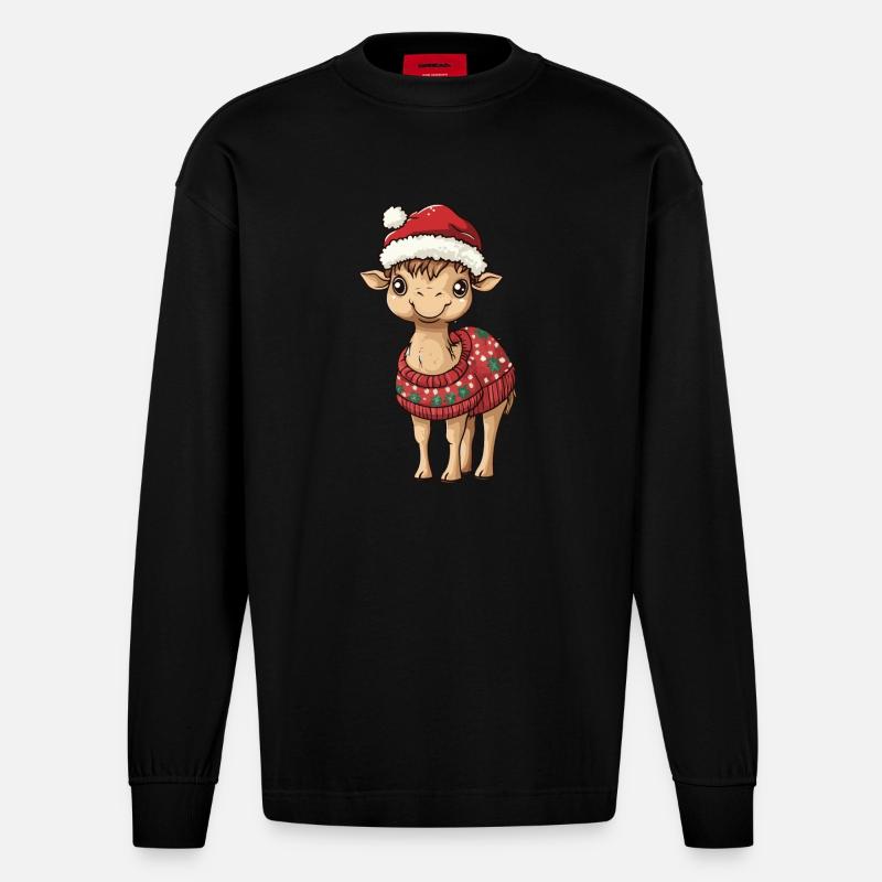 Kamel Weihnachten Comic - Heavyweight Oversized Organic Langarmshirt Made in EU - SOLID BLACK