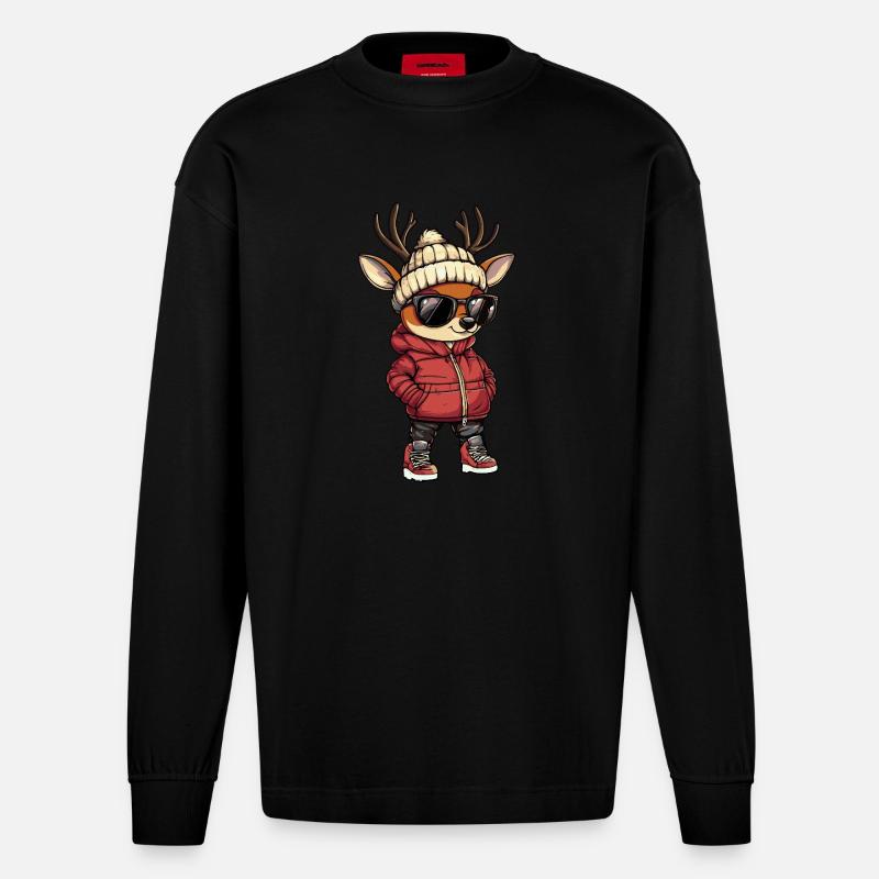 Hirsch Cool Comic - Heavyweight Oversized Organic Langarmshirt Made in EU - SOLID BLACK