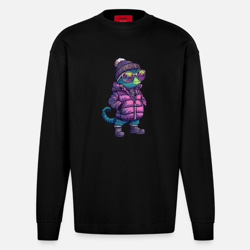 Caméléon Bande dessinée cool - Manches longues bio épais oversize fabriqué en UE - SOLID BLACK