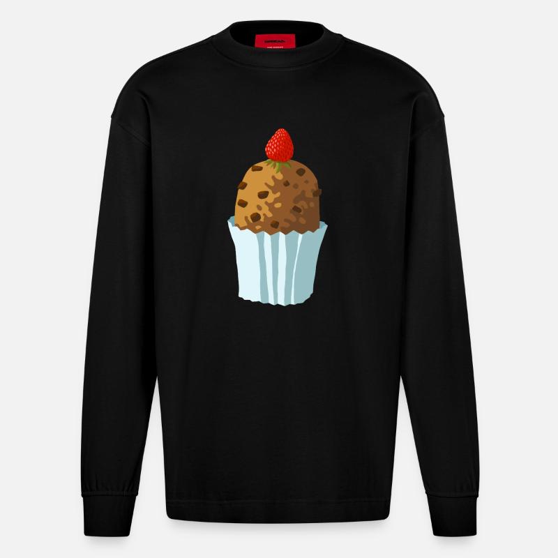 schmackhaftes Schokotörtchen mit Erdbeere - Heavyweight Oversized Organic Langarmshirt Made in EU - SOLID BLACK