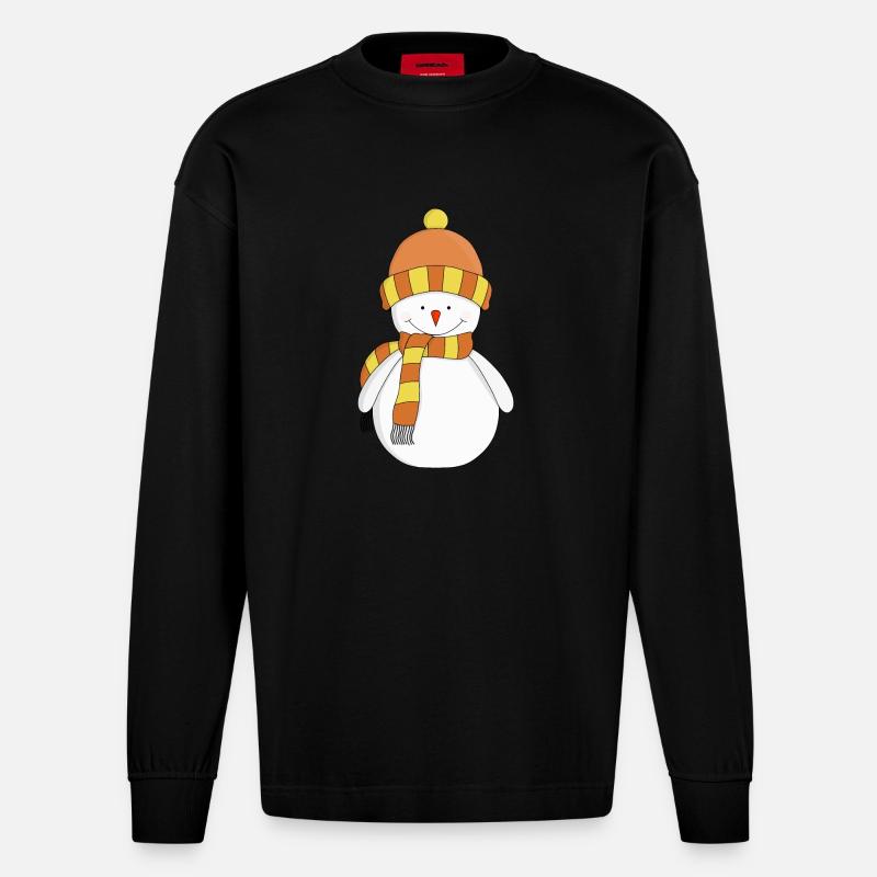 Frostiger Winterschneemann - Heavyweight Oversized Organic Langarmshirt Made in EU - SOLID BLACK