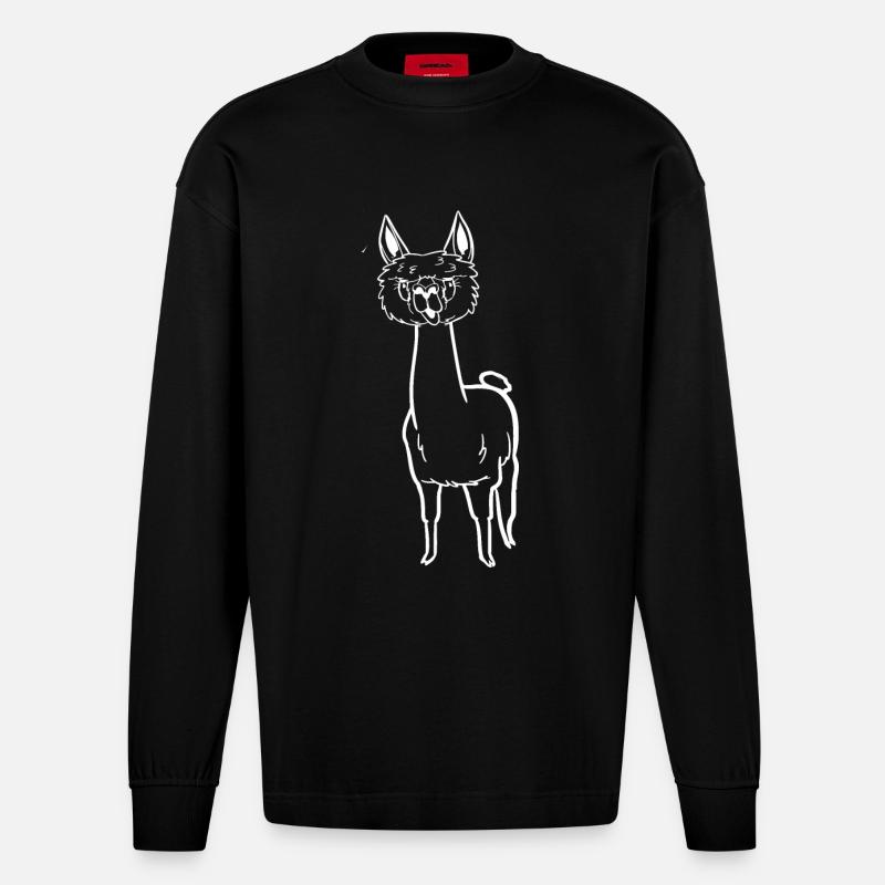Witziges Comic-Alpaka - Heavyweight Oversized Organic Langarmshirt Made in EU - SOLID BLACK