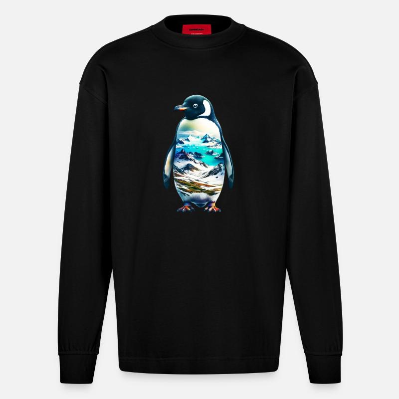 Pinguin - Heavyweight Oversized Organic Langarmshirt Made in EU - SOLID BLACK