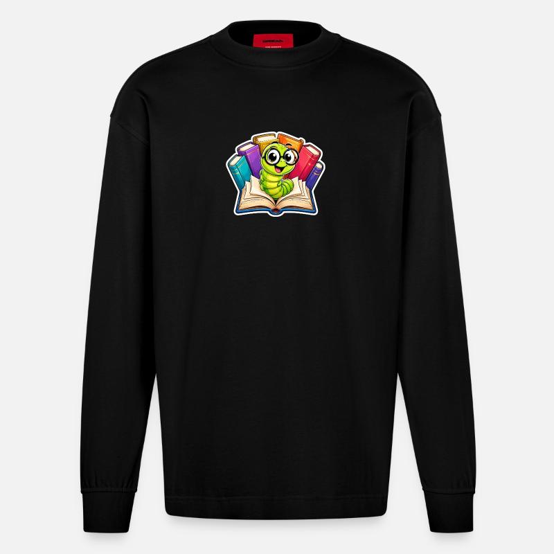 Fröhlicher Bücherwurm - Heavyweight Oversized Organic Langarmshirt Made in EU - SOLID BLACK