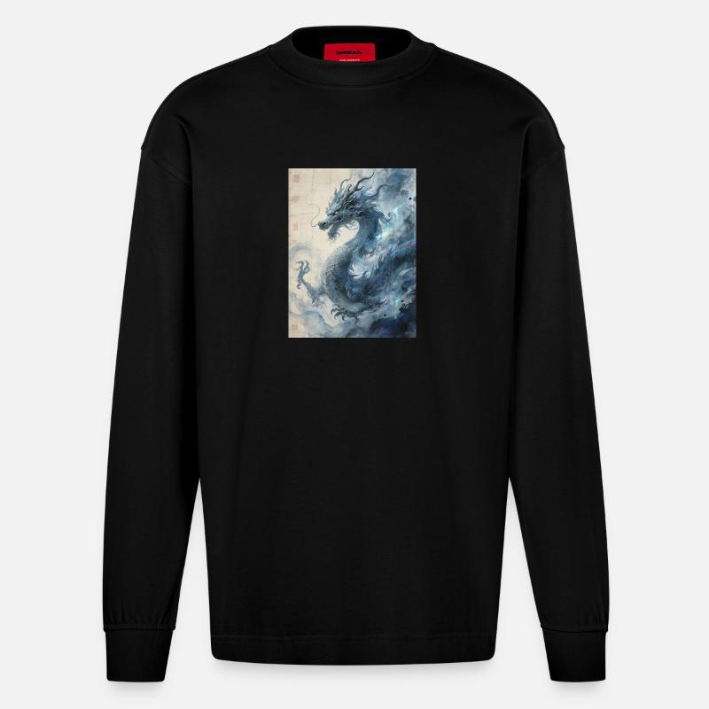 Die Sternennacht: Blauer Drache – Aether - Heavyweight Oversized Organic Langarmshirt Made in EU - SOLID BLACK