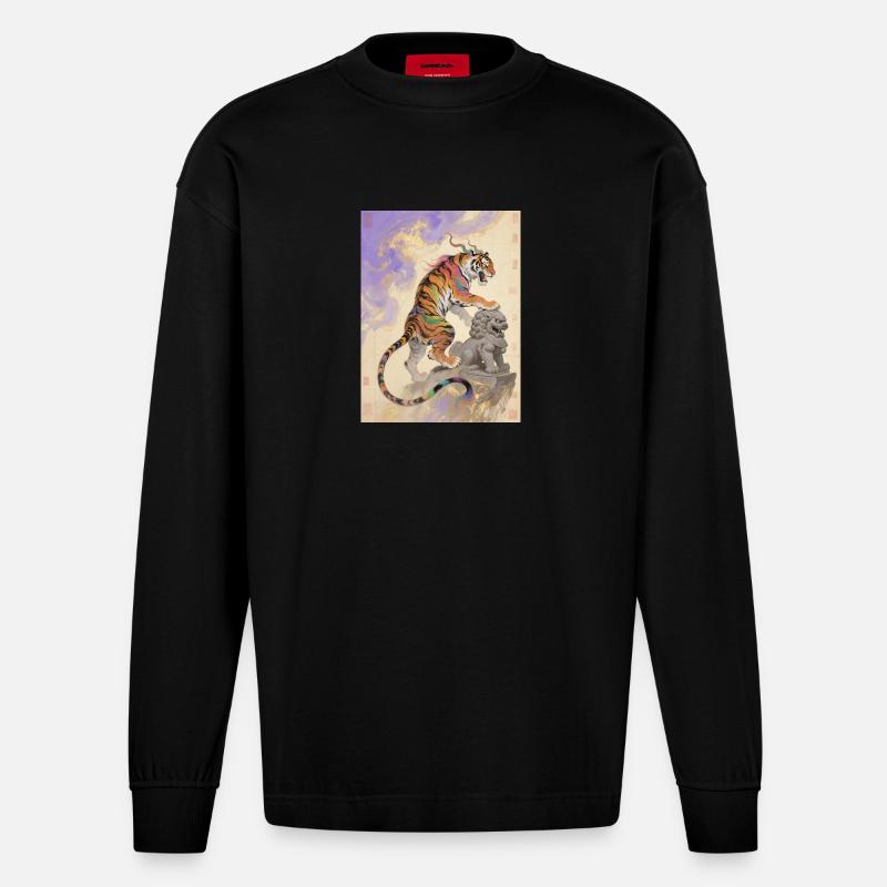 La Course Céleste : Zouwu – Élan Sacré - Manches longues bio épais oversize fabriqué en UE - SOLID BLACK