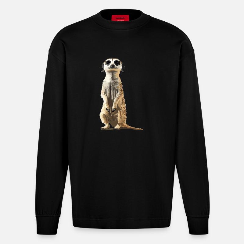 Suricate Erdmännchen - Manches longues bio épais oversize fabriqué en UE - SOLID BLACK
