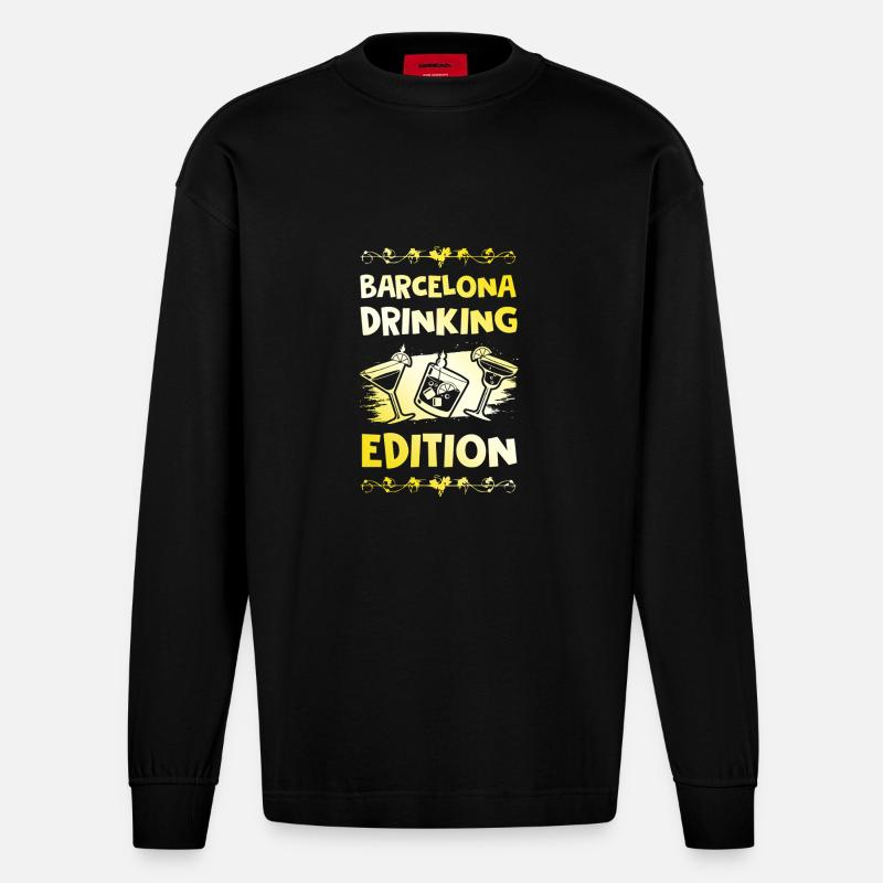 Barcelona Drinking Spruch - Heavyweight Oversized Organic Langarmshirt Made in EU - SOLID BLACK
