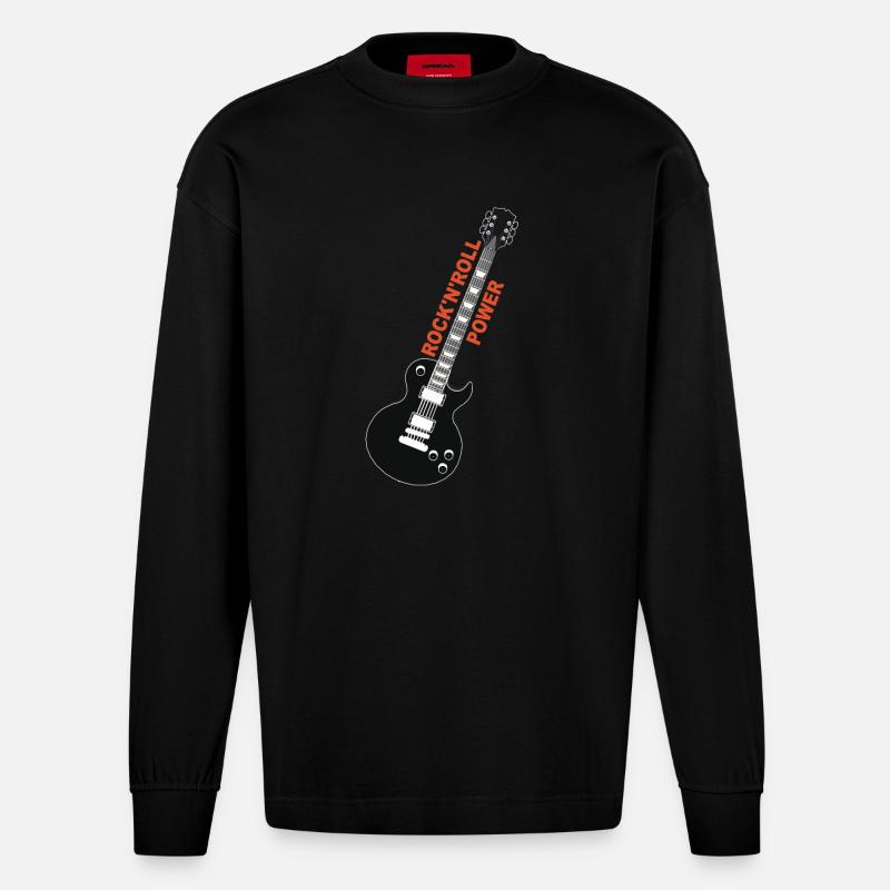 rock'n'roll_ guitar 2 - Heavyweight Oversized Organic Langarmshirt Made in EU - SOLID BLACK