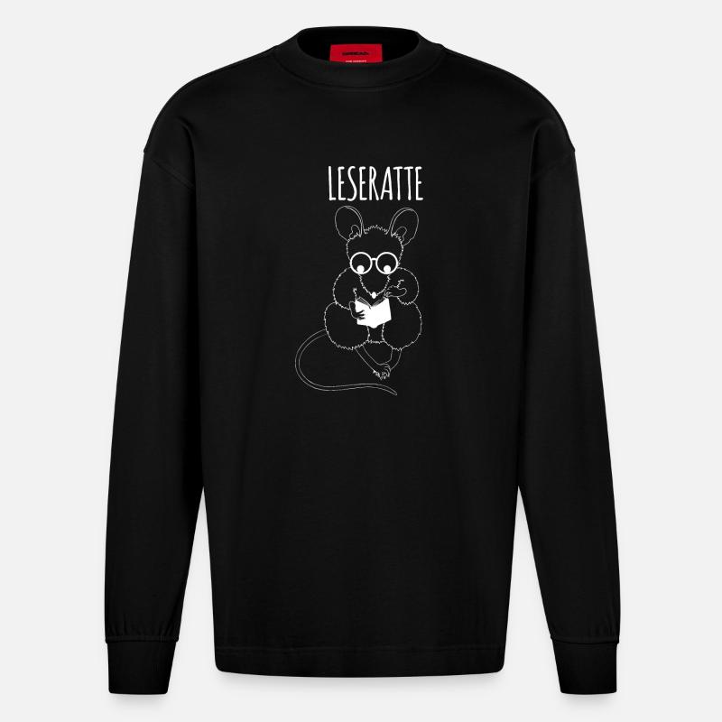Lesen Leseratte Buch - Heavyweight Oversized Organic Langarmshirt Made in EU - SOLID BLACK
