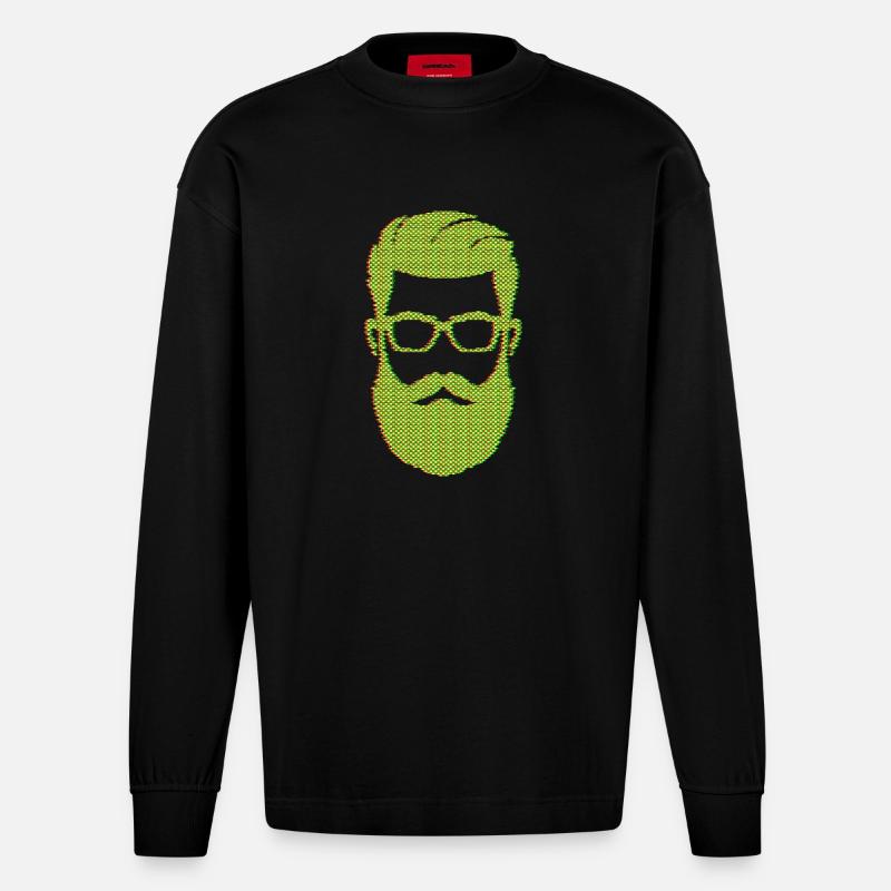 Bärtig Männlichkeit Bart Bartfrisur Haare - Heavyweight Oversized Organic Langarmshirt Made in EU - SOLID BLACK
