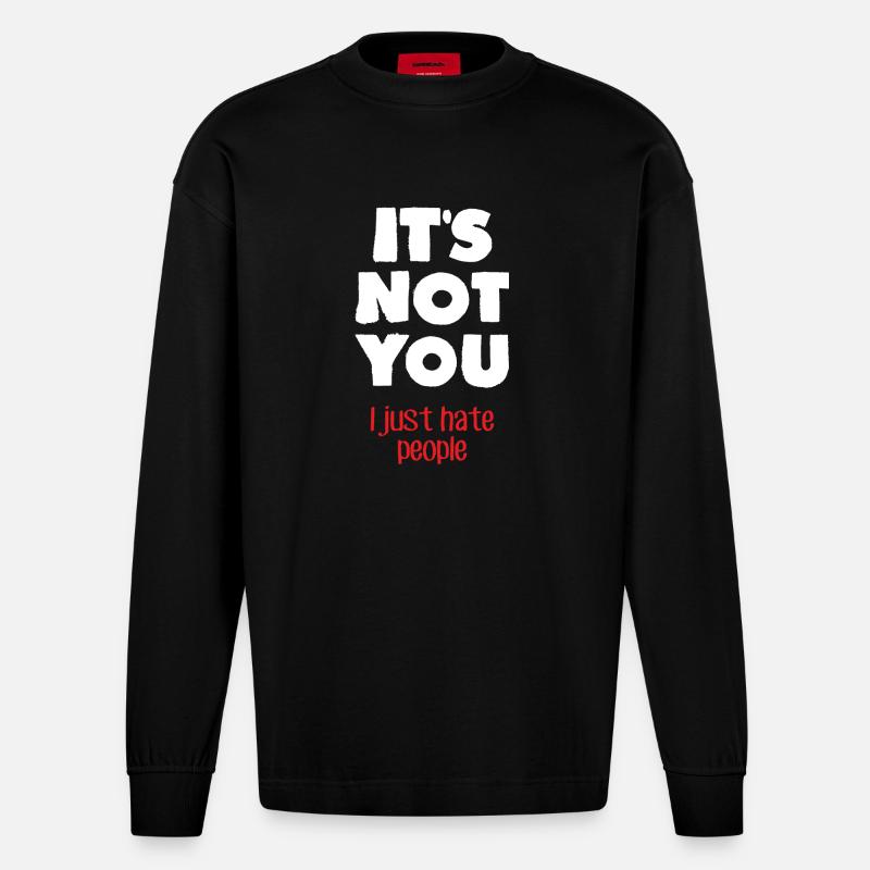 Ich hasse Menschen (dunkel) - Heavyweight Oversized Organic Langarmshirt Made in EU - SOLID BLACK